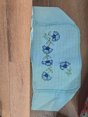 Light Teal Blue Flowers Embroidered Floral Toaster Cover Vtg